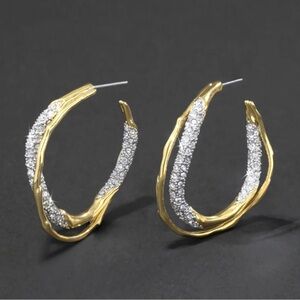 Intertwined Gold Two Tone Pave Hoop Earrings Alexis Bittar JA24